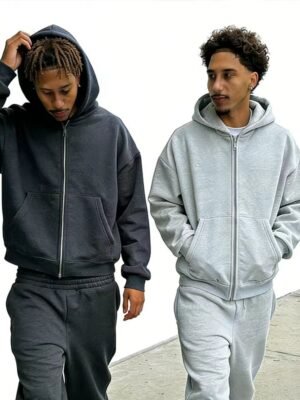 Mens Oversized Zip Up Hoodie Jogger Set