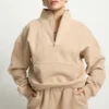 Womens Beige Half Zip Oversized Sweatshirt