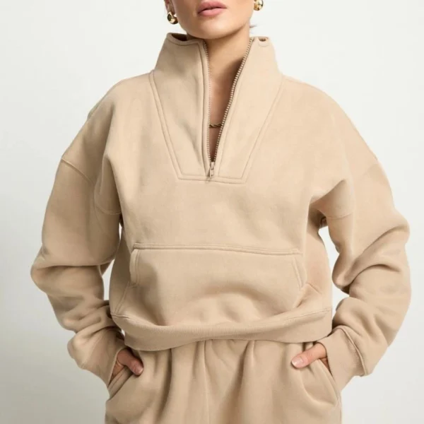 Womens Beige Half Zip Oversized Sweatshirt