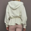 Cream Peplum Drawstring Waist Hoodie