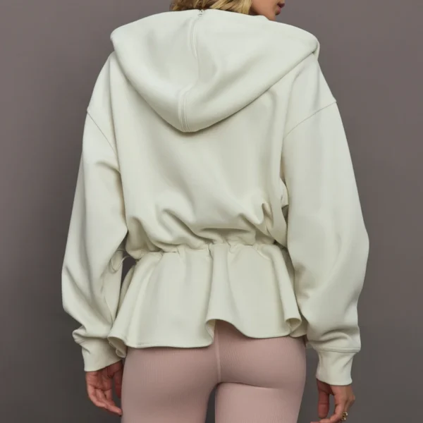 Cream Peplum Drawstring Waist Hoodie