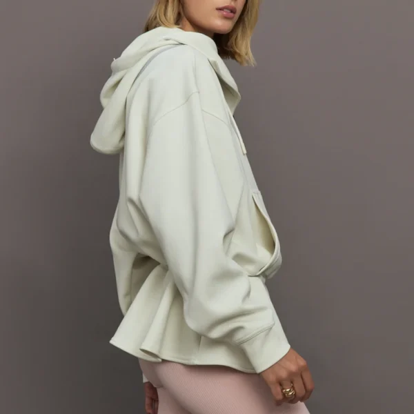 Cream Peplum Drawstring Waist Hoodie