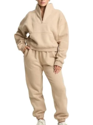 Womens Beige Half Zip Oversized Sweatshirt Womens Beige Half Zip Oversized Sweatshirt