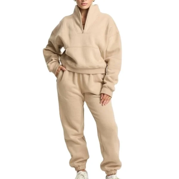 Womens Beige Half Zip Oversized Sweatshirt