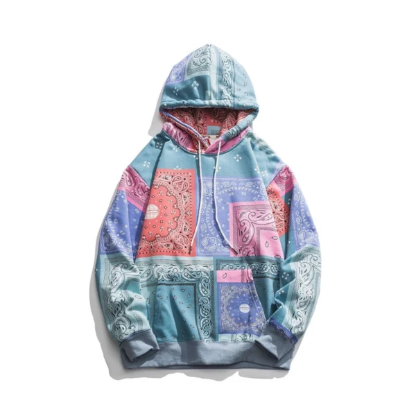 Womens Bandana Patchwork Pullover Hoodie Womens Bandana Patchwork Pullover Hoodie