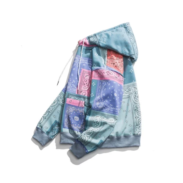 Womens Bandana Patchwork Pullover Hoodie Womens Bandana Patchwork Pullover Hoodie