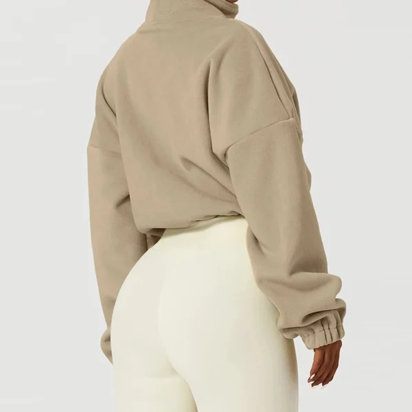 Womens Beige Fleece Cropped Zip Up Hoodie Womens Beige Fleece Cropped Zip Up Hoodie