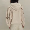 Cream Floral Cut-Out Embroidered Zip-Up Hoodie