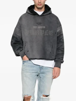 Grey Washed Oversized Layered Pullover Hoodie