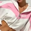 Pink White Color Block Cropped Hoodie Tracksuit