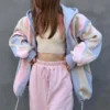 Pastel Wavy Colorblock Oversized Zip Up Hoodie