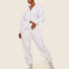 White Oversized Cropped Zip Up Hoodie Tracksuit