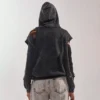 Washed Black Studded Distressed Oversized Hoodie