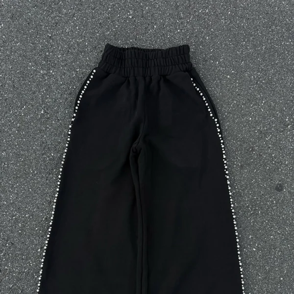 Black Pearl-Embellished Cropped Hoodie Tracksuit