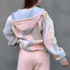 Pastel Wavy Colorblock Oversized Zip Up Hoodie