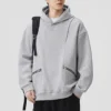 Black Grey Oversized Zipper Pocket Hoodie