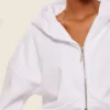 White Oversized Cropped Zip Up Hoodie Tracksuit