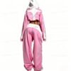 Pink White Color Block Cropped Hoodie Tracksuit