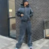 Mens Studded Washed Zip Up Tracksuit Set