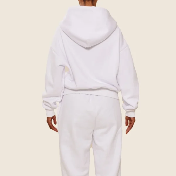 White Oversized Cropped Zip Up Hoodie Tracksuit