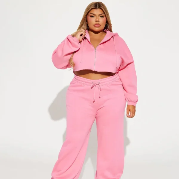Bright Pink Oversized Cropped Zip Up Tracksuit