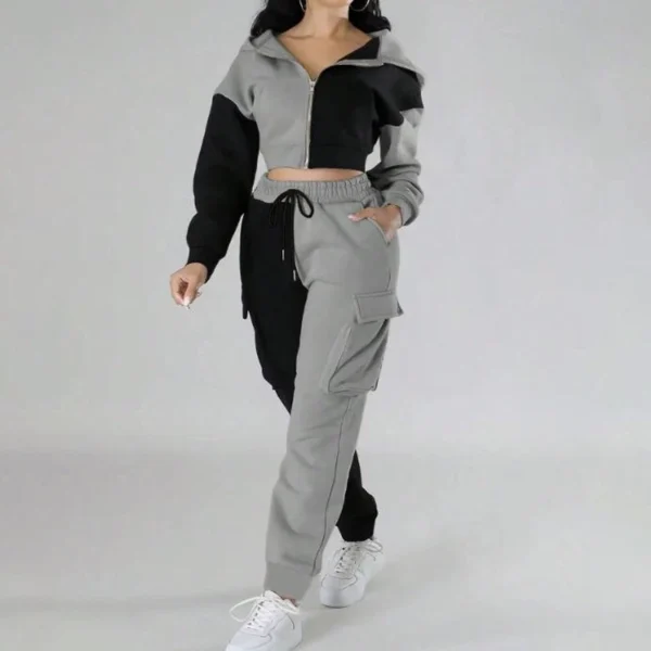 Two Tone Colorblock Cropped Cargo Tracksuit Set Two Tone Colorblock Cropped Cargo Tracksuit Set