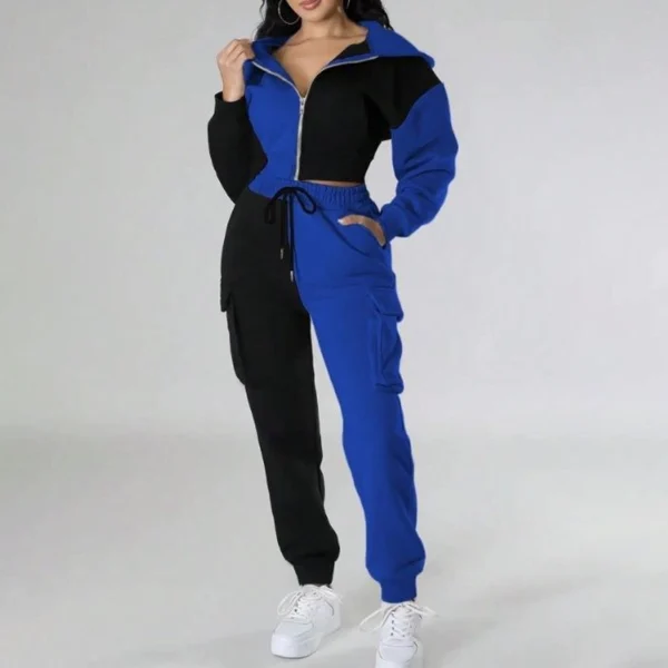 Two Tone Colorblock Cropped Cargo Tracksuit Set Two Tone Colorblock Cropped Cargo Tracksuit Set