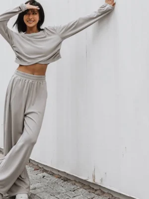 Light Blue Ruched Cropped Wide Leg Tracksuit Light Blue Ruched Cropped Wide Leg Tracksuit