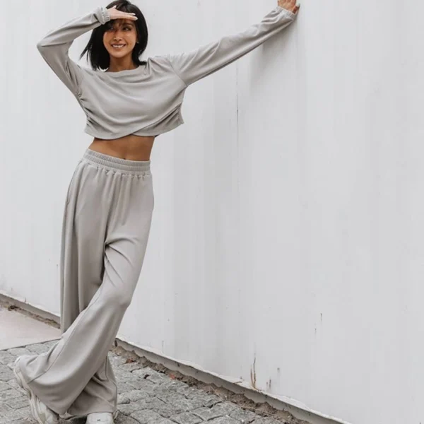 Light Blue Ruched Cropped Wide Leg Tracksuit Light Blue Ruched Cropped Wide Leg Tracksuit