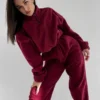Burgundy Fleece Half Zip Oversized Tracksuit
