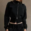 Washed Grey Corset Waist Cropped Zip Up Hoodie