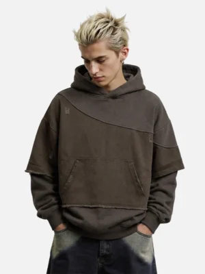 Washed Brown Deconstructed Layered Hoodie