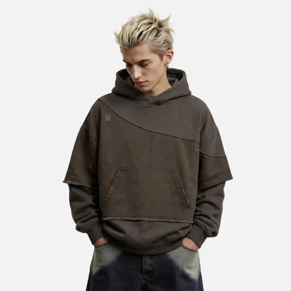 Washed Brown Deconstructed Layered Hoodie