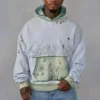Distressed Tattoo-Embroidered Two-Tone Hoodie Distressed Tattoo-Embroidered Two-Tone Hoodie