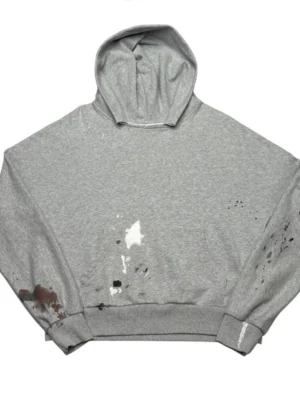 Grey Oversized Paint-Splatter Pullover Hoodie