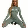 Sage Brown Pink Custom Logo Bodycon Tracksuit Sage Brown Pink Custom Logo Bodycon Tracksuit