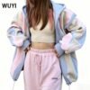Pastel Wavy Color Block Zip-Up Hoodie