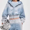 Light Blue Gradient Acid Wash Cropped Tracksuit