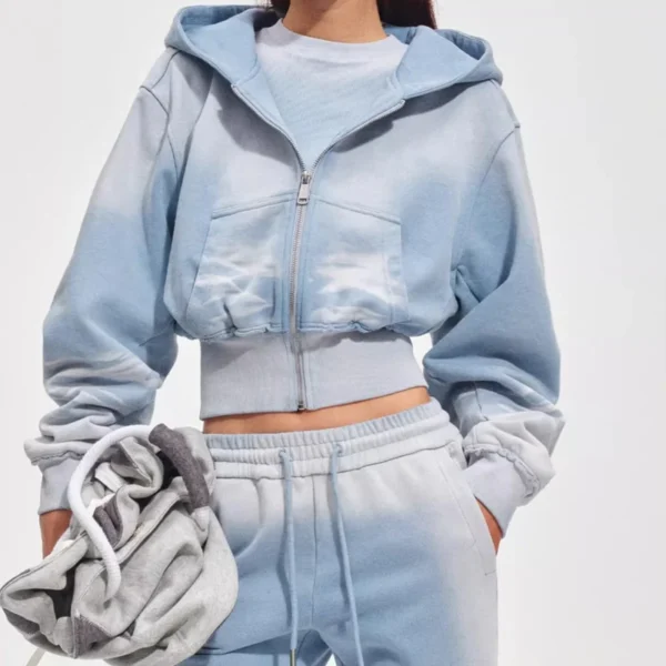 Light Blue Gradient Acid Wash Cropped Tracksuit