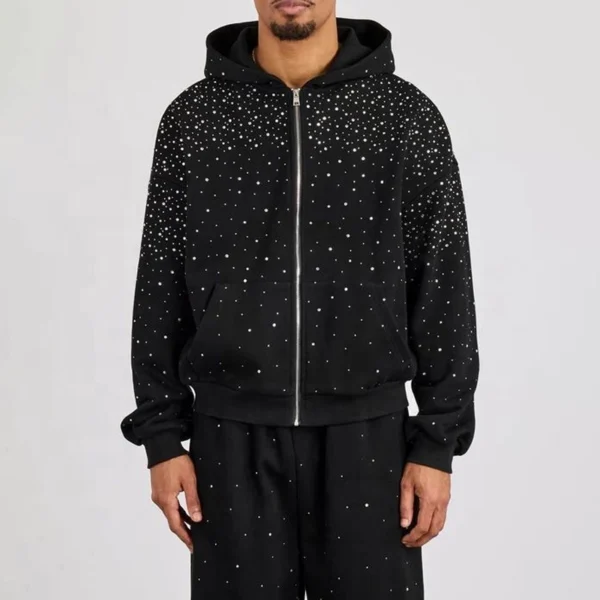 Mens Rhinestone Zip Up Hoodie Tracksuit Set Mens Rhinestone Zip Up Hoodie Tracksuit Set