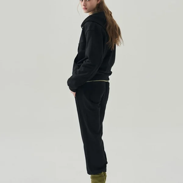 Black Henley Button-Front Oversized Hoodie Black Henley Button-Front Oversized Hoodie
