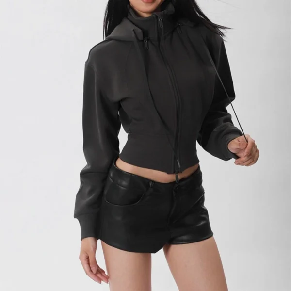 Pink Cinched Waist Cropped Zip Up Hoodie Pink Cinched Waist Cropped Zip Up Hoodie