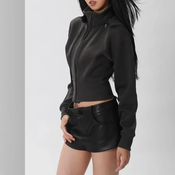 Pink Cinched Waist Cropped Zip Up Hoodie Pink Cinched Waist Cropped Zip Up Hoodie