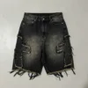 Black Washed Distressed Frayed Denim Jorts Black Washed Distressed Frayed Denim Jorts