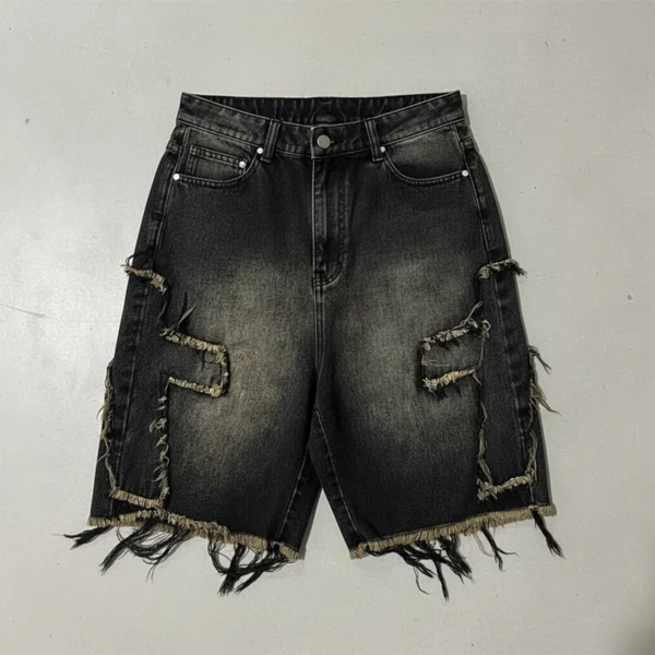 Black Washed Distressed Frayed Denim Jorts Black Washed Distressed Frayed Denim Jorts