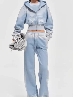 Light Blue Gradient Acid Wash Cropped Tracksuit