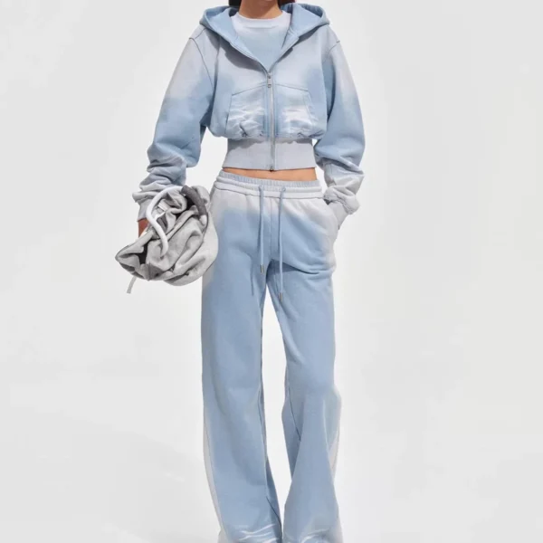 Light Blue Gradient Acid Wash Cropped Tracksuit