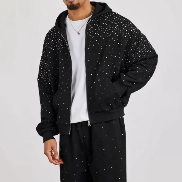 Mens Rhinestone Zip Up Hoodie Tracksuit Set Mens Rhinestone Zip Up Hoodie Tracksuit Set