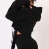 Black Lace-Up Cropped Oversized Hoodie