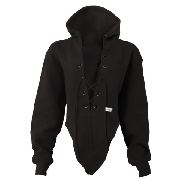 Black Lace-Up Cropped Oversized Hoodie